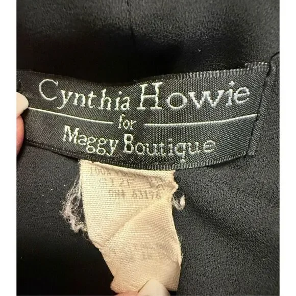 Cynthia Howie Vtg. Maxie Dress Sz. 14 Button Front Flowy Black White Dots - Picture 6 of 7